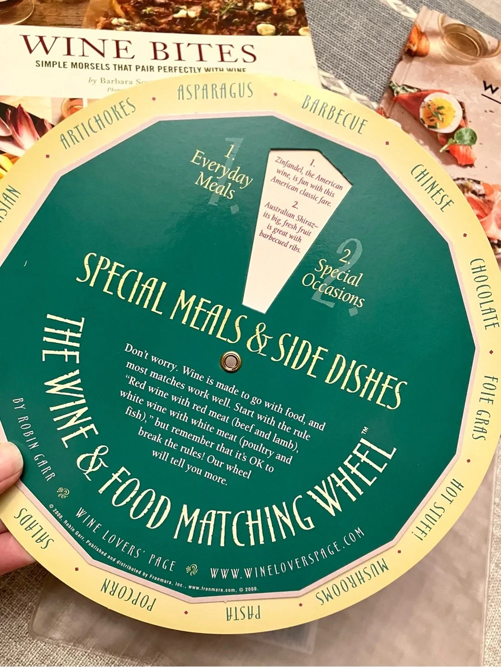 2 Wine & small plates cookbooks with 2-sided Wine and Food Matching Wheel
